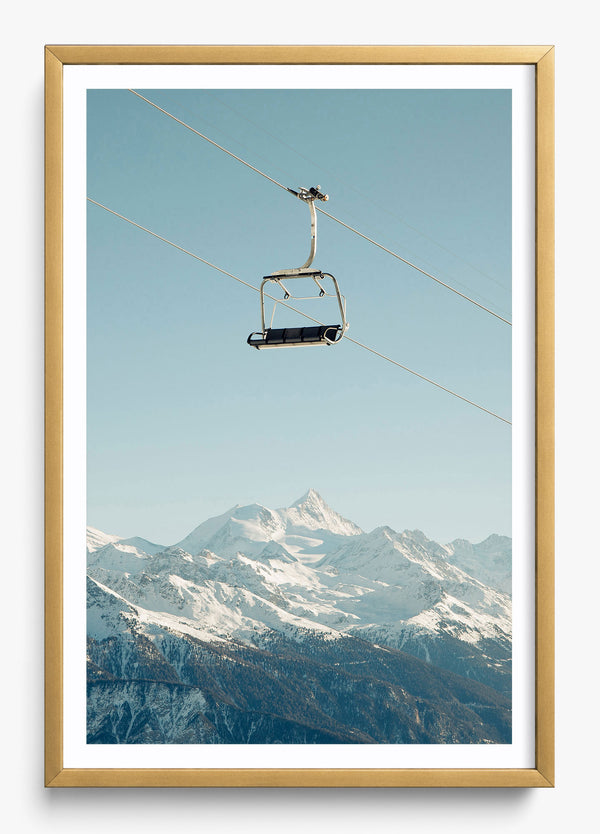 Swiss Ski Lift in a Gold frame