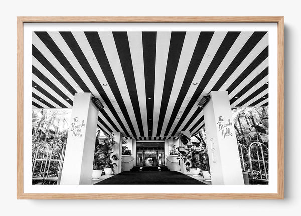 The Beverly Hills Hotel B/W in a Hickory frame