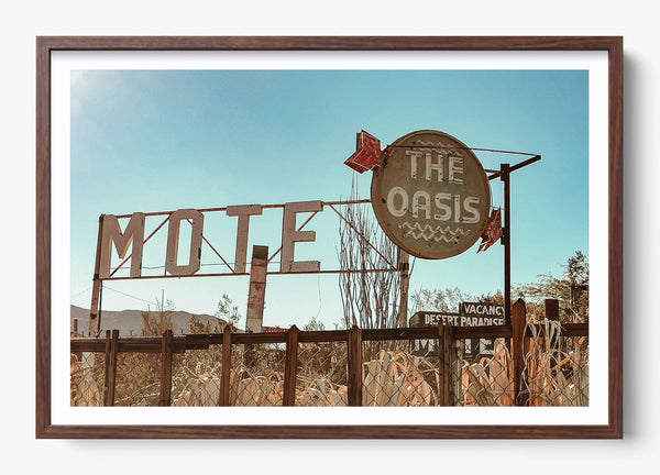 The Oasis Motel in a Heritage Walnut frame