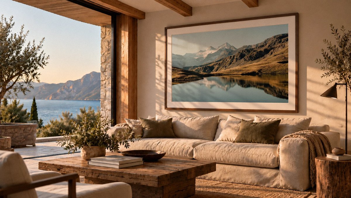 A Helm + Oar framed print in a room scene
