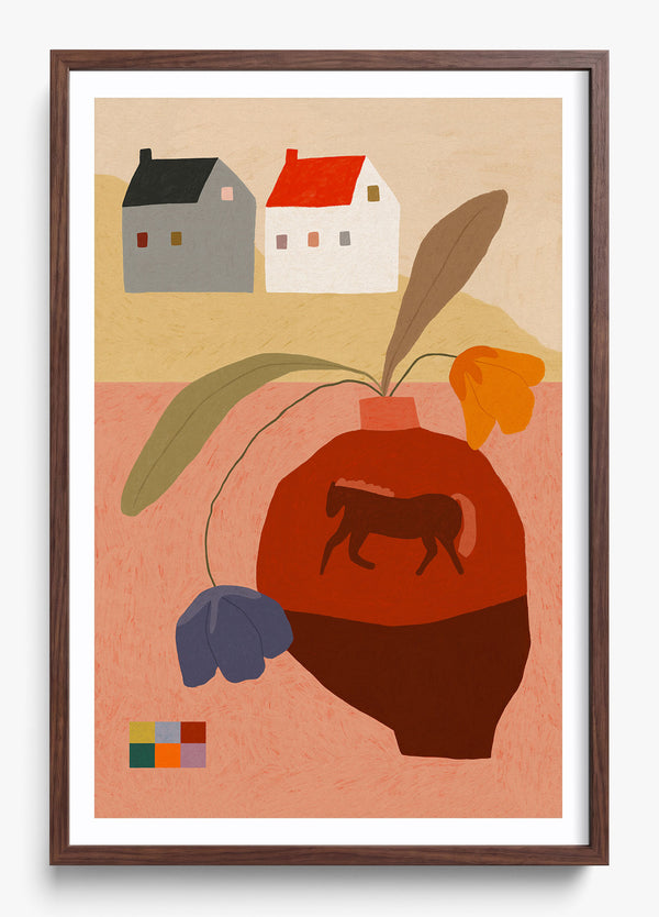 Country Flowers in a Heritage Walnut frame