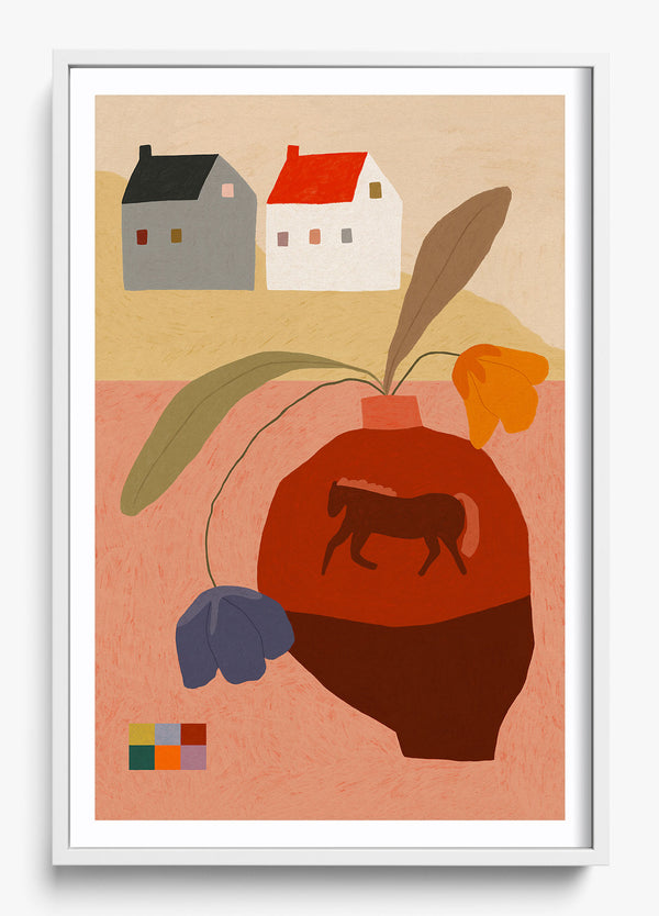 Country Flowers in a White frame