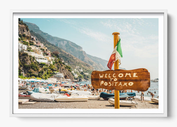 Welcome To Positano in a White frame