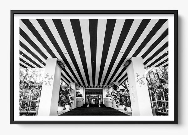 The Beverly Hills Hotel B/W in a Black frame
