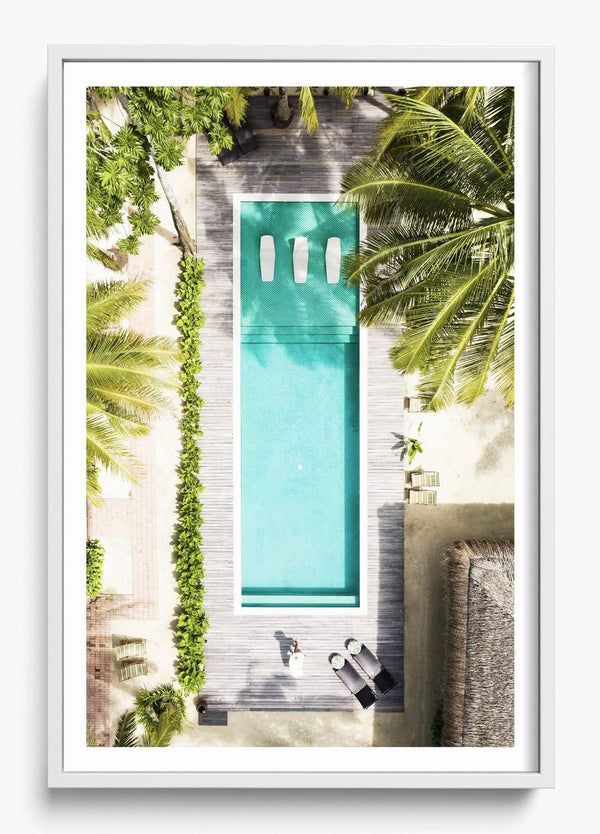 Poolside Paradise in a White frame